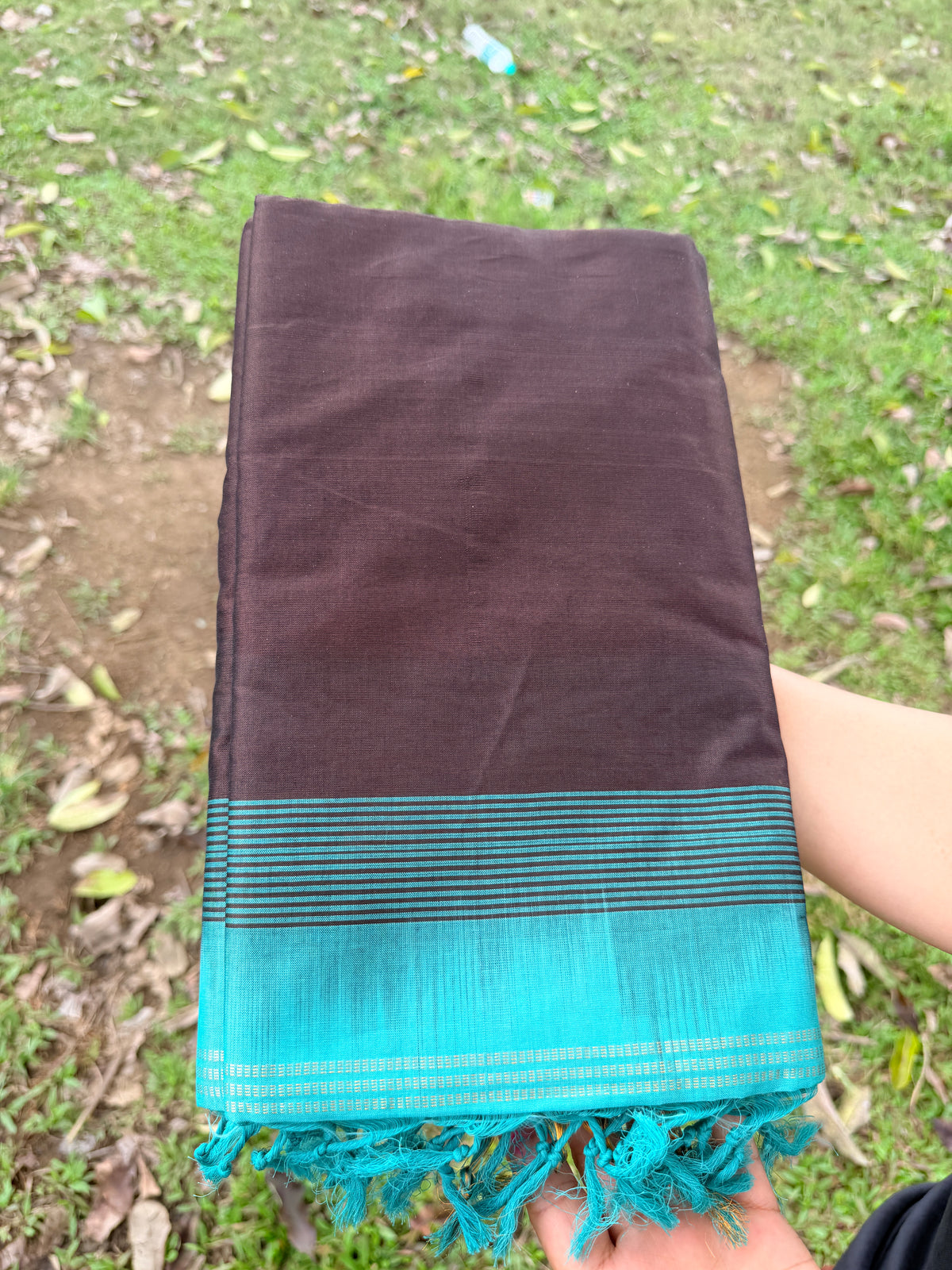Kanjipuram Coffee Brown and Teal Blue