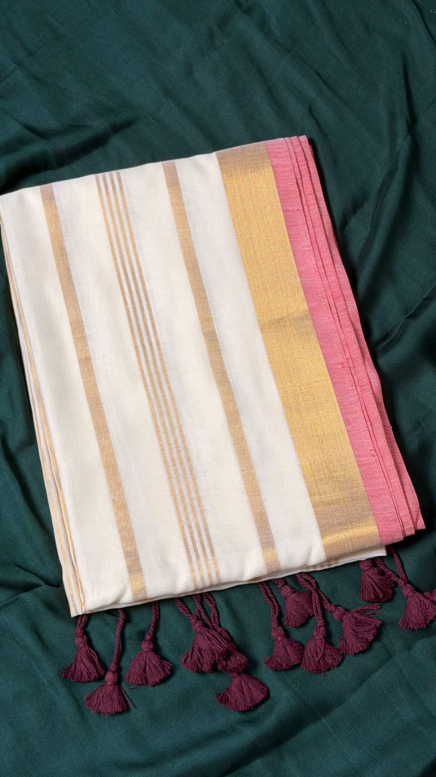 Mul Cotton White with Golden and pink Border