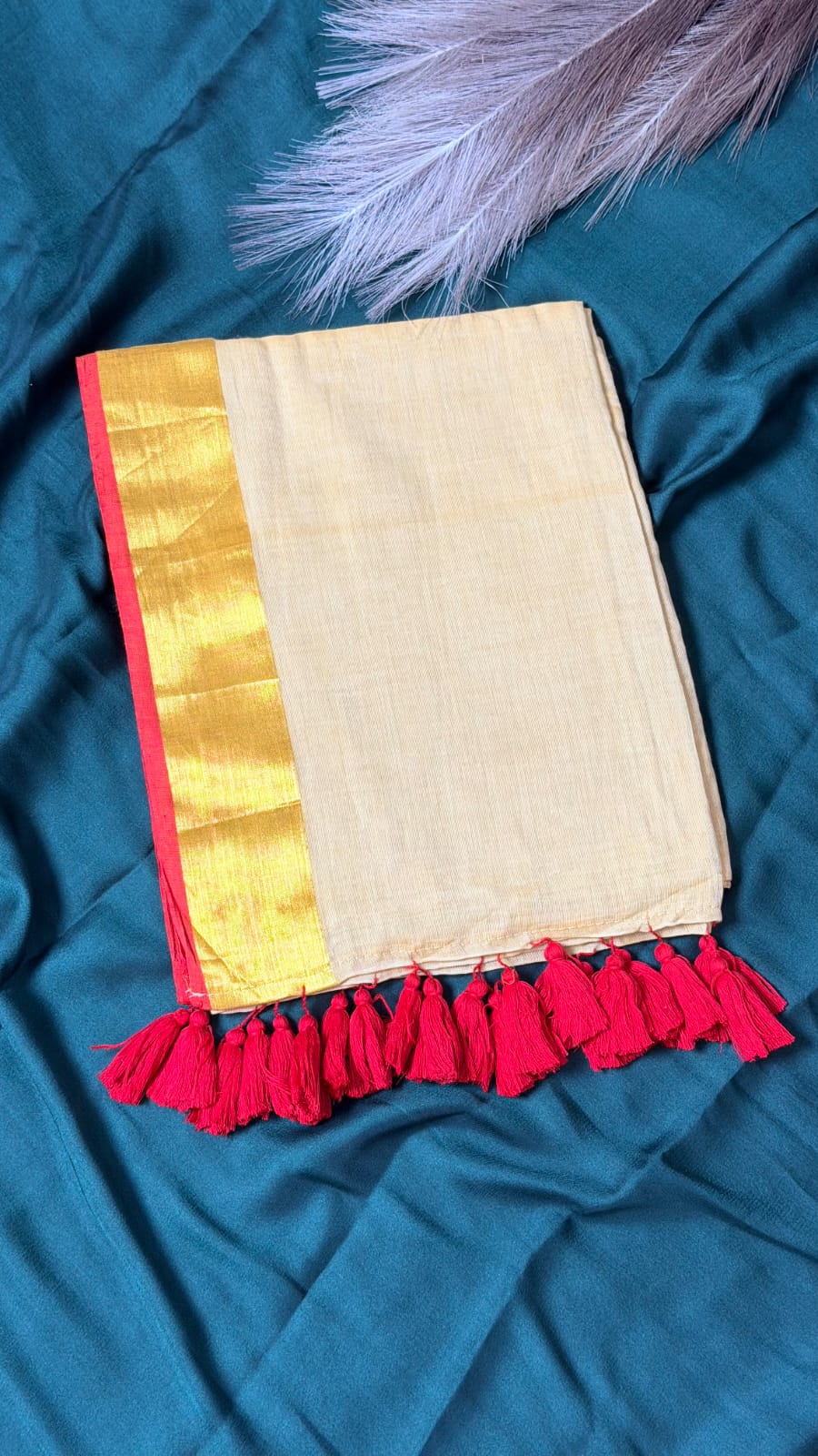 Mul Cotton White with Red and Golden Border
