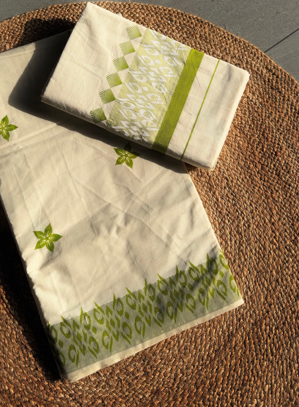 Onam - White with green printed