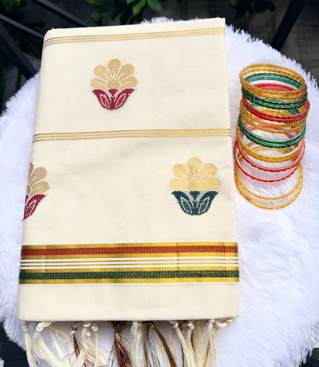 Onam - Kasavu with Multicolour