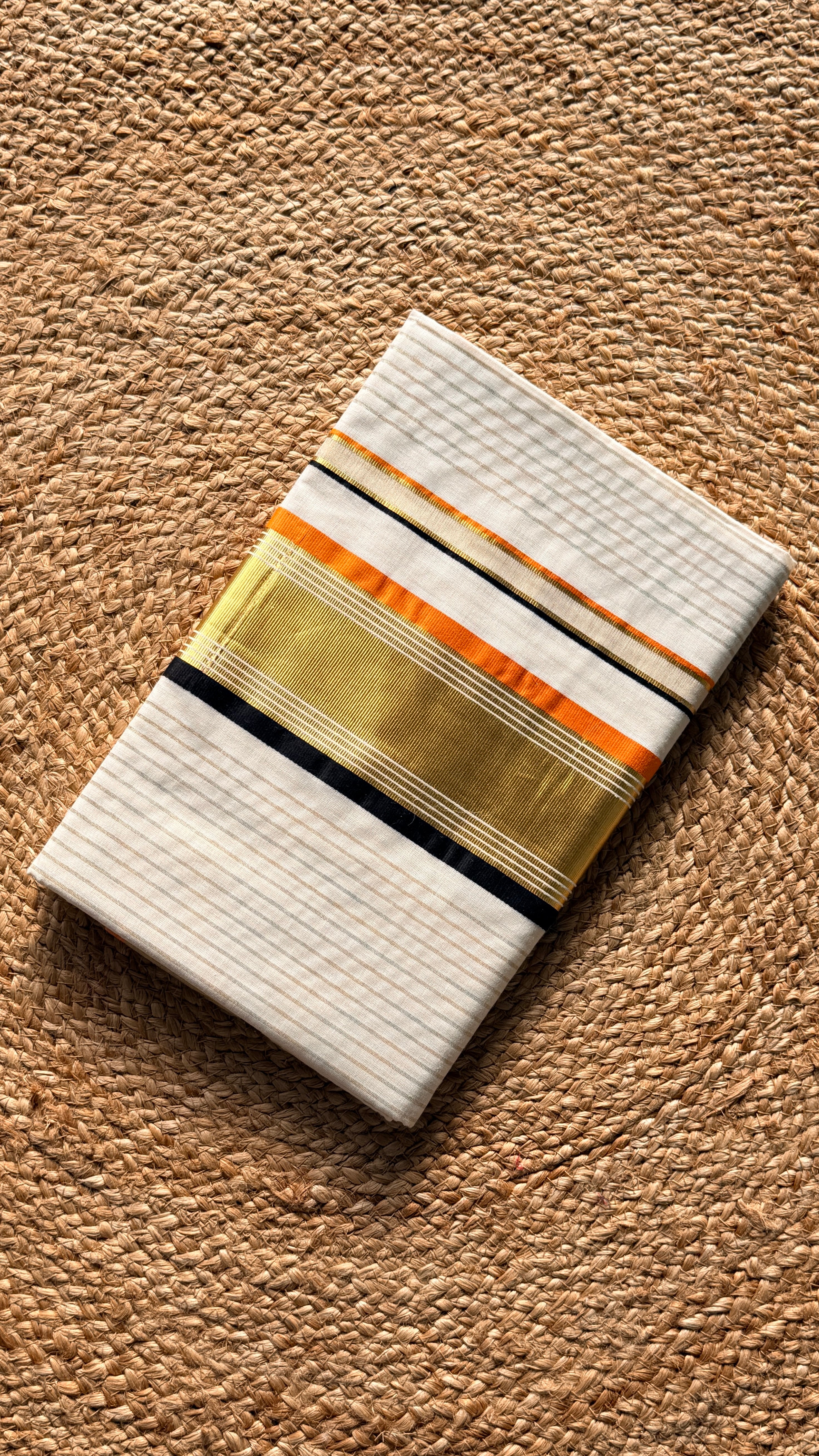 Onam - Kasavu with Orange and Black