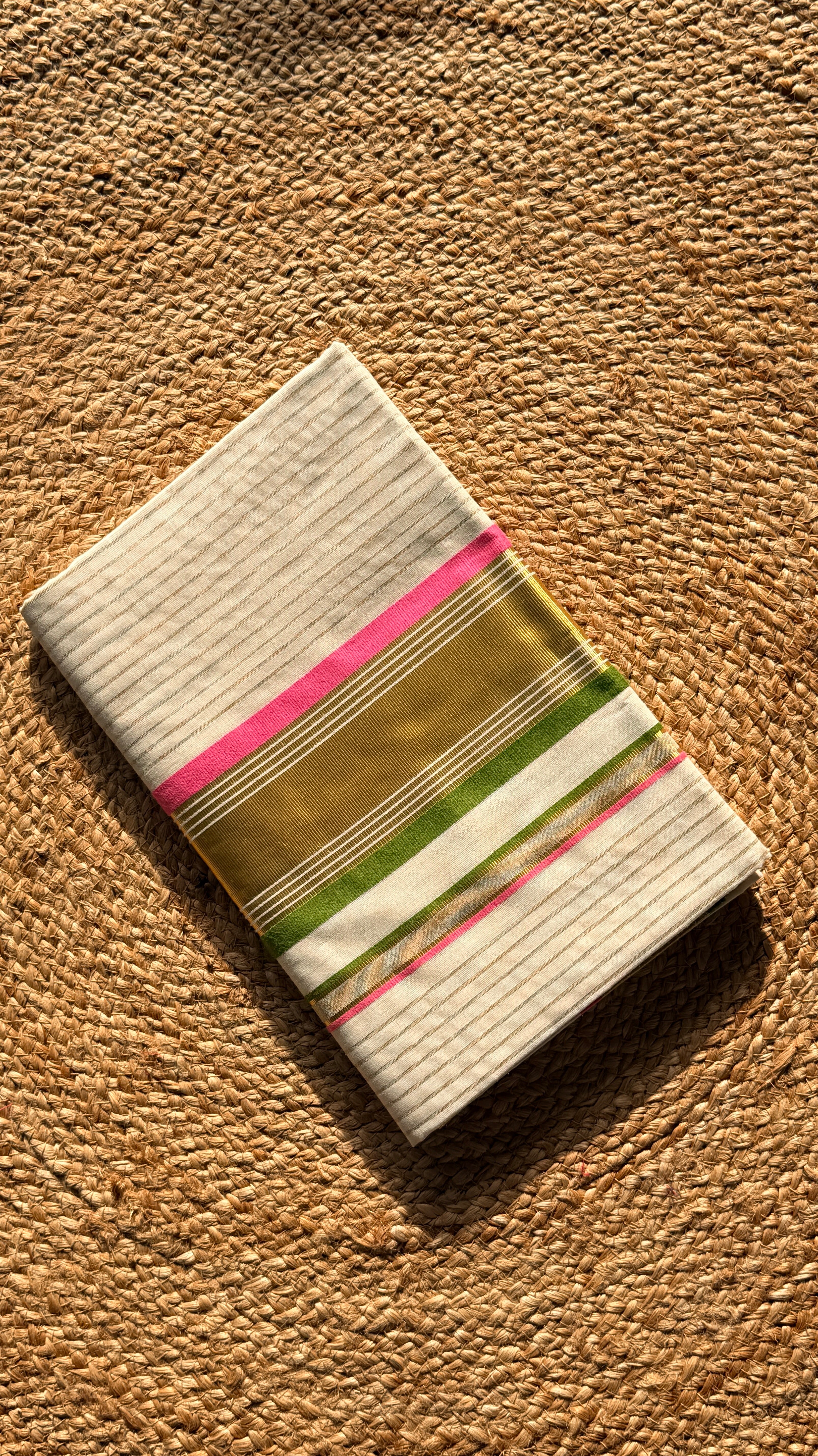 Onam - Kasavu with Pink and Green