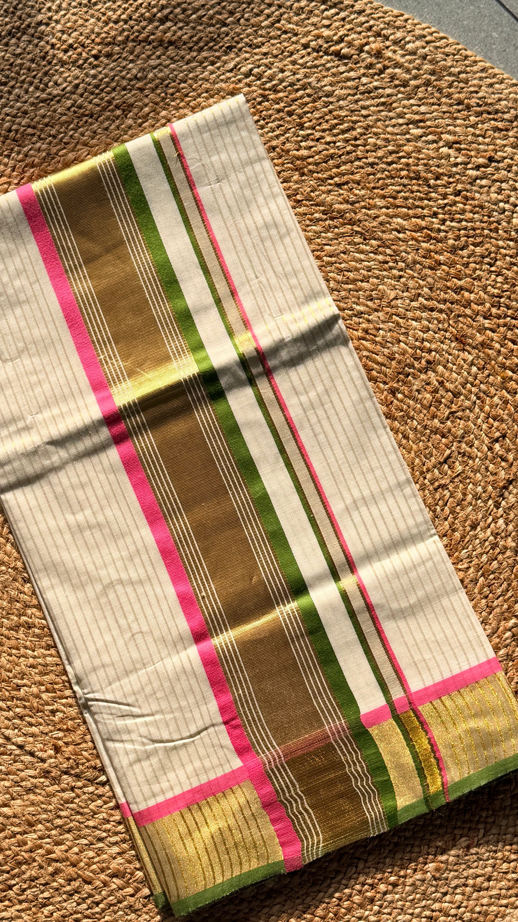 Onam - Kasavu with Pink and Green
