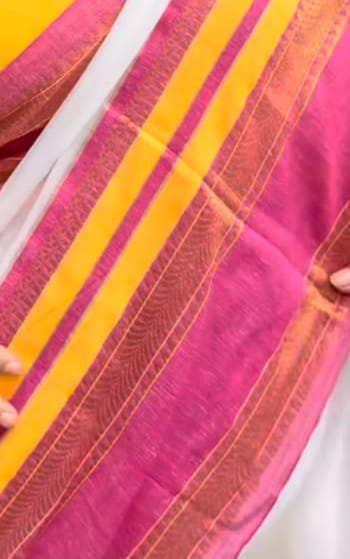 Mul cotton white with pink and yellow
