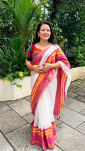 Mul cotton white with pink and yellow
